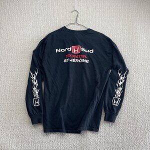 Y2K Honda x St-Jerome Quebec Flames Sleeve Graphic Tee Grunge Racing Cyber Sz M